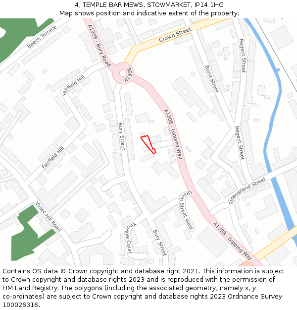 4, TEMPLE BAR MEWS, STOWMARKET, IP14 1HG: Location map and indicative extent of plot