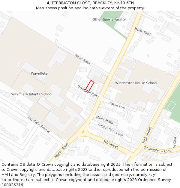 4, TERRINGTON CLOSE, BRACKLEY, NN13 6EN: Location map and indicative extent of plot