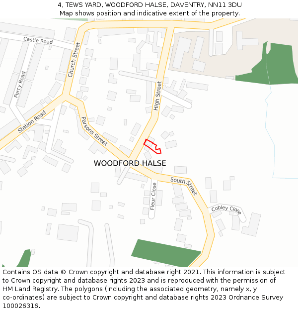 4, TEWS YARD, WOODFORD HALSE, DAVENTRY, NN11 3DU: Location map and indicative extent of plot