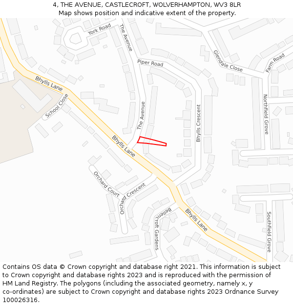 4, THE AVENUE, CASTLECROFT, WOLVERHAMPTON, WV3 8LR: Location map and indicative extent of plot