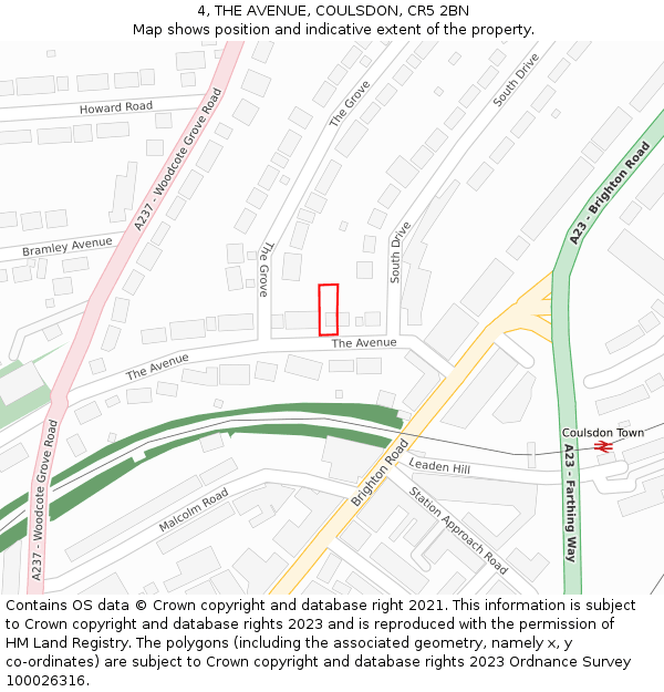 4, THE AVENUE, COULSDON, CR5 2BN: Location map and indicative extent of plot