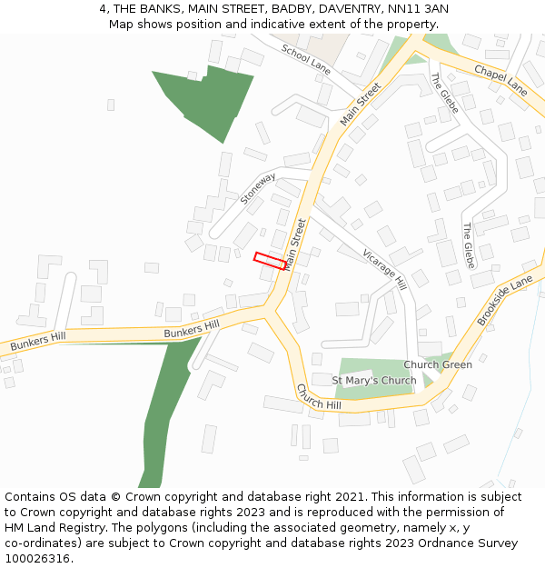4, THE BANKS, MAIN STREET, BADBY, DAVENTRY, NN11 3AN: Location map and indicative extent of plot