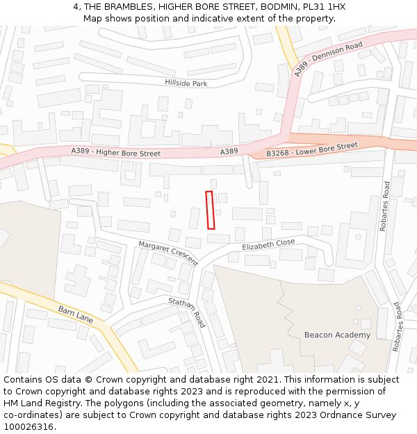 4, THE BRAMBLES, HIGHER BORE STREET, BODMIN, PL31 1HX: Location map and indicative extent of plot