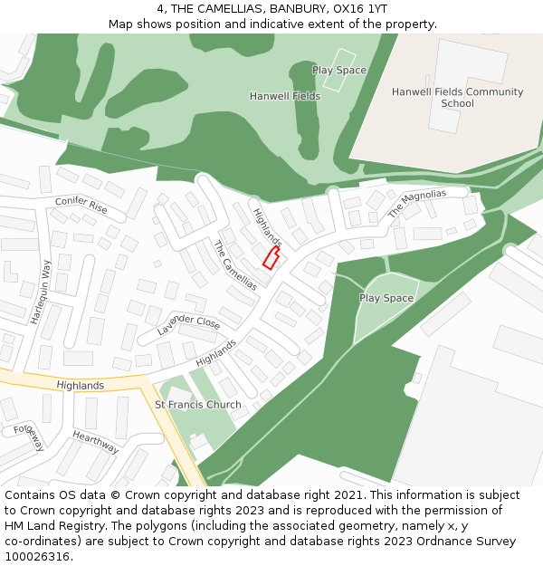 4, THE CAMELLIAS, BANBURY, OX16 1YT: Location map and indicative extent of plot