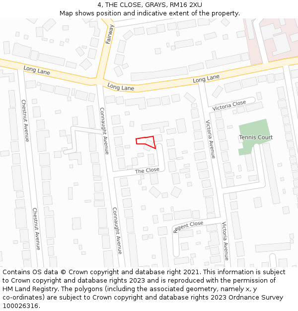 4, THE CLOSE, GRAYS, RM16 2XU: Location map and indicative extent of plot