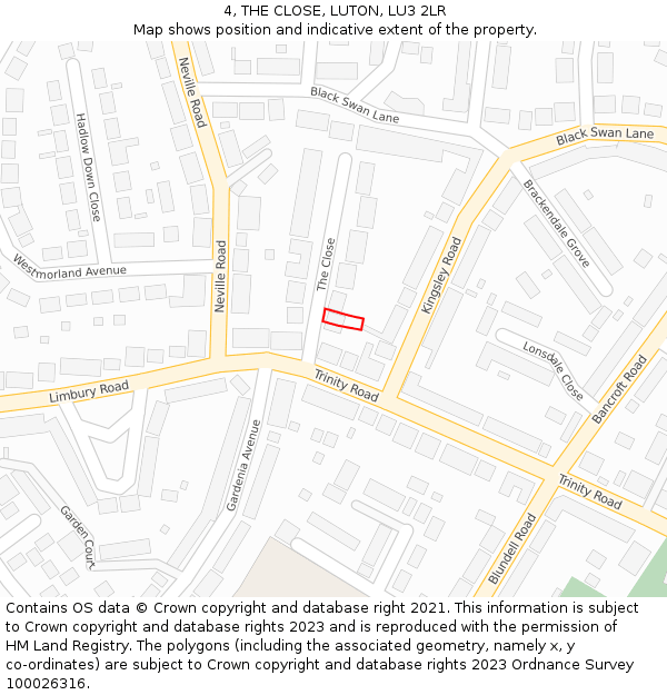 4, THE CLOSE, LUTON, LU3 2LR: Location map and indicative extent of plot