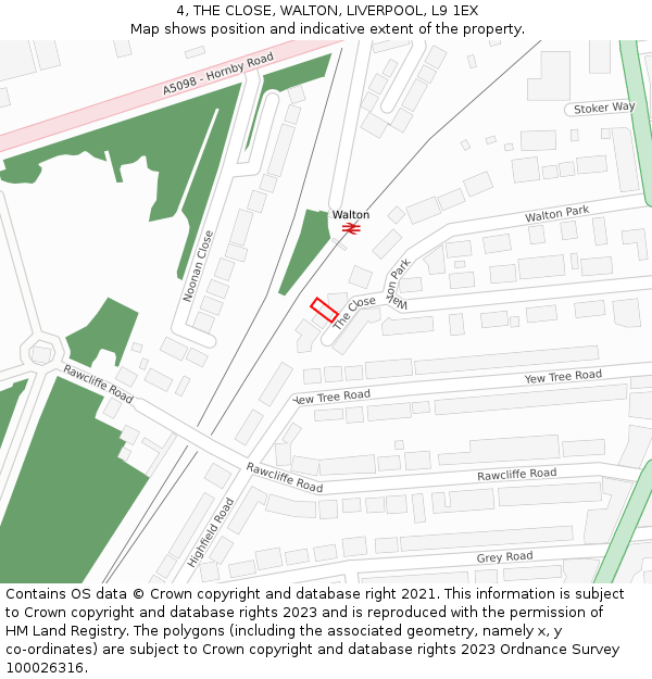 4, THE CLOSE, WALTON, LIVERPOOL, L9 1EX: Location map and indicative extent of plot