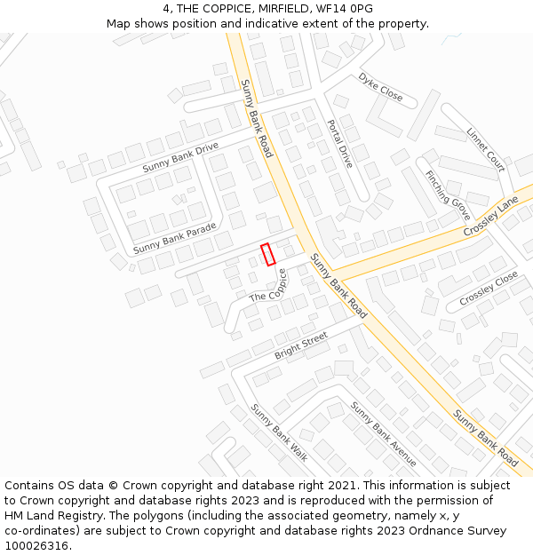 4, THE COPPICE, MIRFIELD, WF14 0PG: Location map and indicative extent of plot