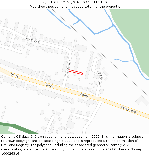 4, THE CRESCENT, STAFFORD, ST16 1ED: Location map and indicative extent of plot