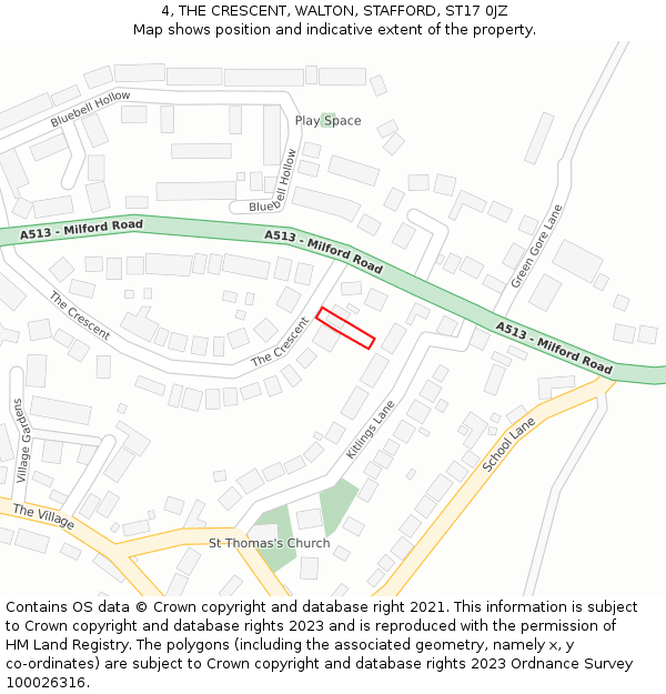 4, THE CRESCENT, WALTON, STAFFORD, ST17 0JZ: Location map and indicative extent of plot