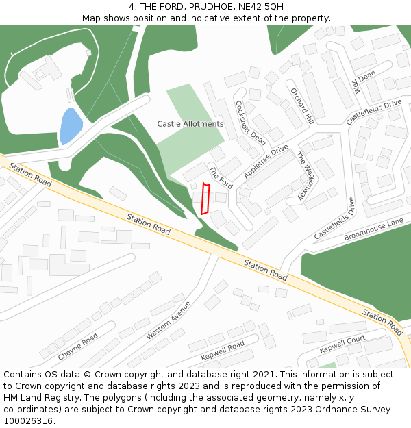 4, THE FORD, PRUDHOE, NE42 5QH: Location map and indicative extent of plot