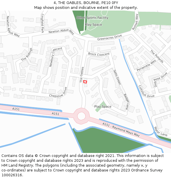 4, THE GABLES, BOURNE, PE10 0FY: Location map and indicative extent of plot