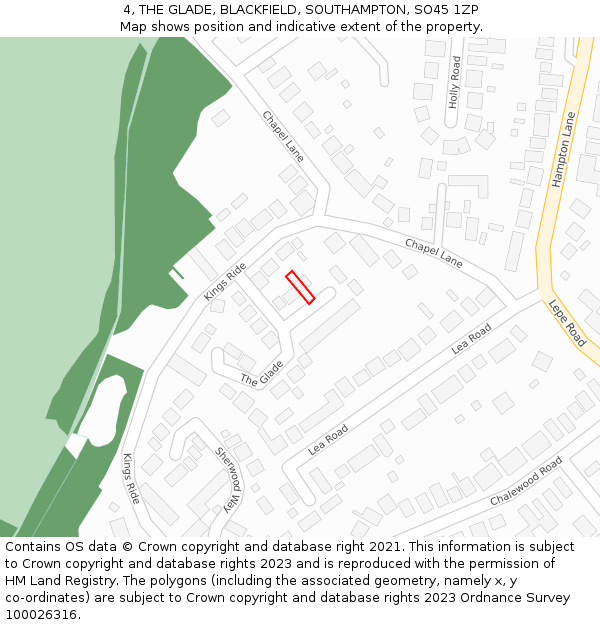 4, THE GLADE, BLACKFIELD, SOUTHAMPTON, SO45 1ZP: Location map and indicative extent of plot