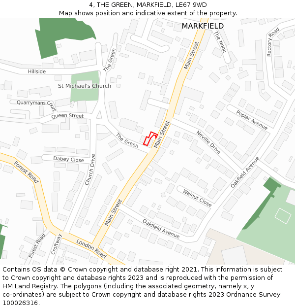 4, THE GREEN, MARKFIELD, LE67 9WD: Location map and indicative extent of plot