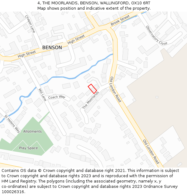 4, THE MOORLANDS, BENSON, WALLINGFORD, OX10 6RT: Location map and indicative extent of plot