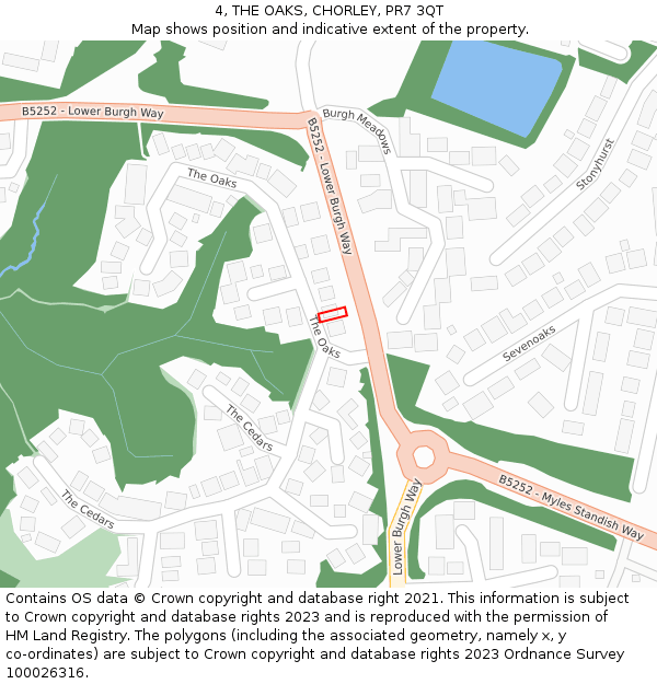 4, THE OAKS, CHORLEY, PR7 3QT: Location map and indicative extent of plot