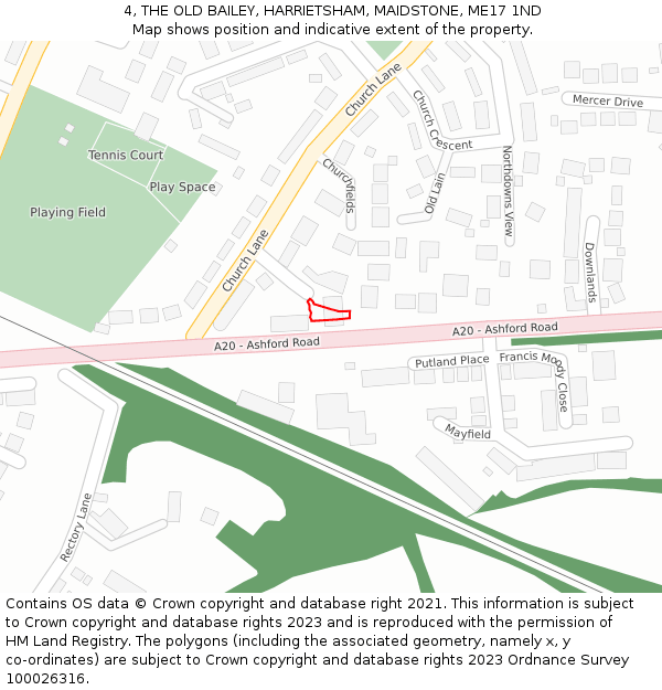 4, THE OLD BAILEY, HARRIETSHAM, MAIDSTONE, ME17 1ND: Location map and indicative extent of plot