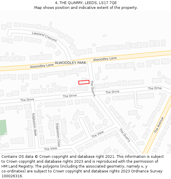4, THE QUARRY, LEEDS, LS17 7QE: Location map and indicative extent of plot
