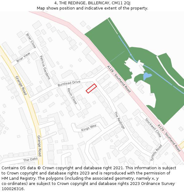 4, THE REDINGE, BILLERICAY, CM11 2QJ: Location map and indicative extent of plot