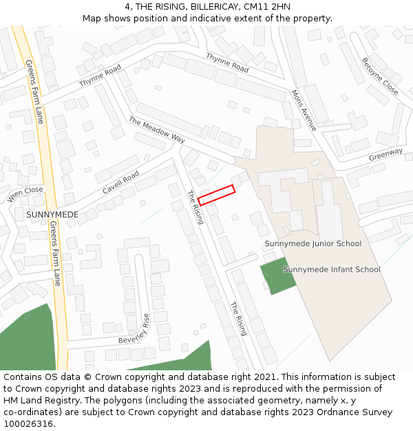 4, THE RISING, BILLERICAY, CM11 2HN: Location map and indicative extent of plot
