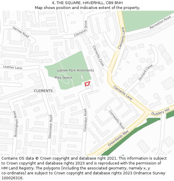 4, THE SQUARE, HAVERHILL, CB9 8NH: Location map and indicative extent of plot