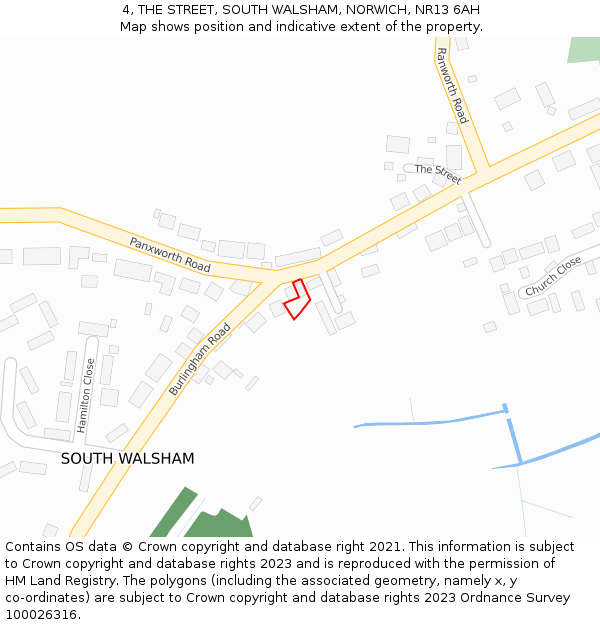 4, THE STREET, SOUTH WALSHAM, NORWICH, NR13 6AH: Location map and indicative extent of plot