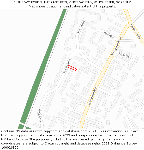 4, THE WYNFORDS, THE PASTURES, KINGS WORTHY, WINCHESTER, SO23 7LX: Location map and indicative extent of plot