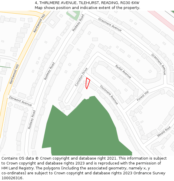 4, THIRLMERE AVENUE, TILEHURST, READING, RG30 6XW: Location map and indicative extent of plot