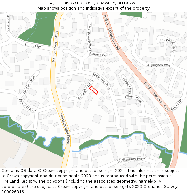 4, THORNDYKE CLOSE, CRAWLEY, RH10 7WL: Location map and indicative extent of plot