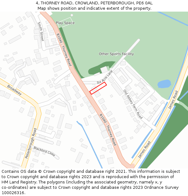 4, THORNEY ROAD, CROWLAND, PETERBOROUGH, PE6 0AL: Location map and indicative extent of plot