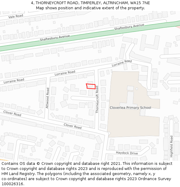 4, THORNEYCROFT ROAD, TIMPERLEY, ALTRINCHAM, WA15 7NE: Location map and indicative extent of plot