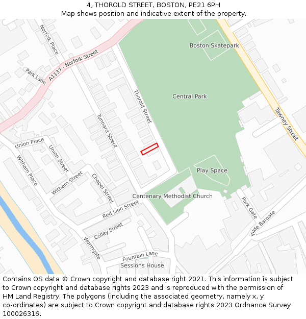 4, THOROLD STREET, BOSTON, PE21 6PH: Location map and indicative extent of plot