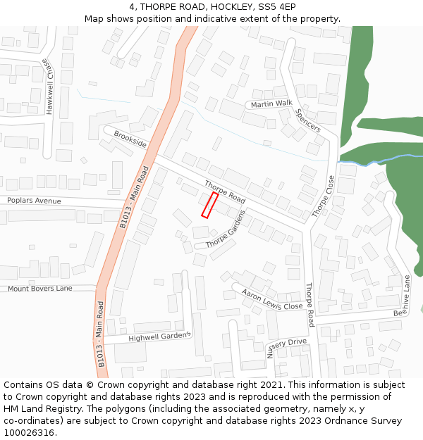 4, THORPE ROAD, HOCKLEY, SS5 4EP: Location map and indicative extent of plot