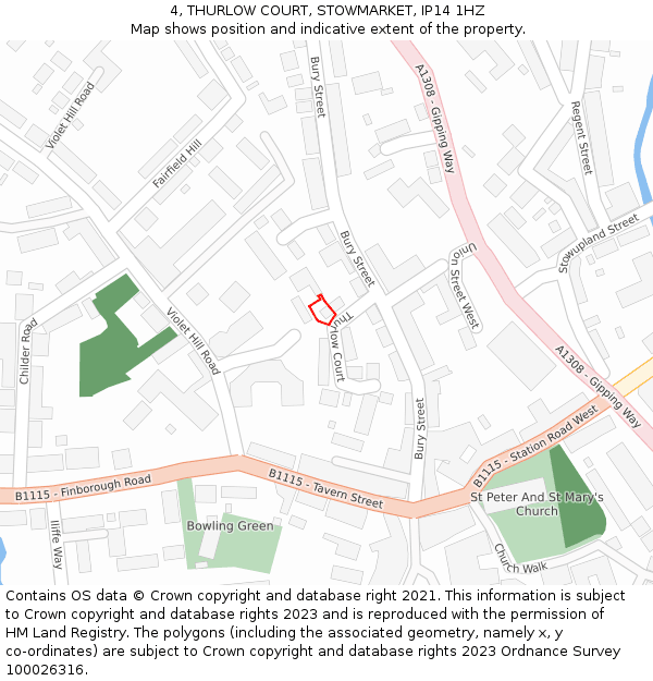 4, THURLOW COURT, STOWMARKET, IP14 1HZ: Location map and indicative extent of plot