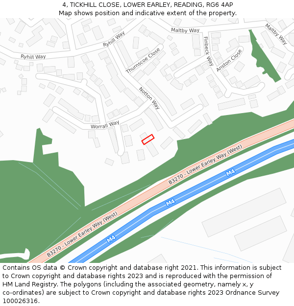 4, TICKHILL CLOSE, LOWER EARLEY, READING, RG6 4AP: Location map and indicative extent of plot