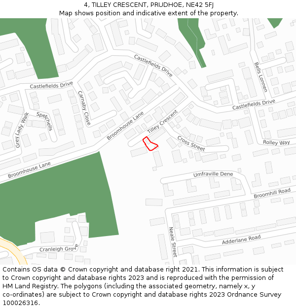 4, TILLEY CRESCENT, PRUDHOE, NE42 5FJ: Location map and indicative extent of plot