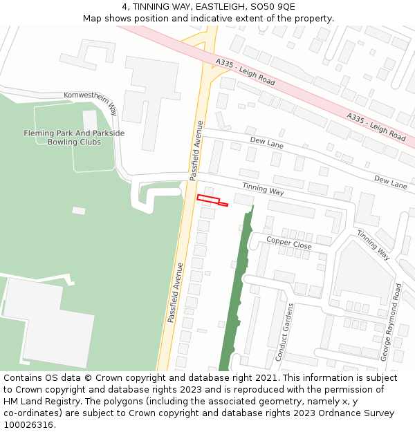 4, TINNING WAY, EASTLEIGH, SO50 9QE: Location map and indicative extent of plot