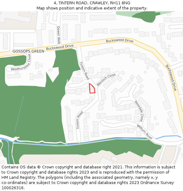 4, TINTERN ROAD, CRAWLEY, RH11 8NG: Location map and indicative extent of plot