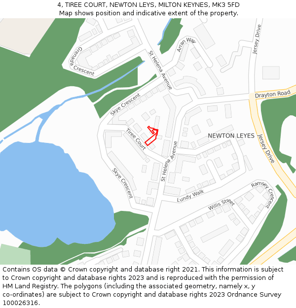 4, TIREE COURT, NEWTON LEYS, MILTON KEYNES, MK3 5FD: Location map and indicative extent of plot
