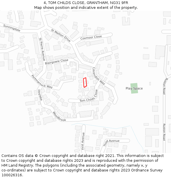 4, TOM CHILDS CLOSE, GRANTHAM, NG31 9FR: Location map and indicative extent of plot