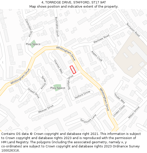 4, TORRIDGE DRIVE, STAFFORD, ST17 9AT: Location map and indicative extent of plot