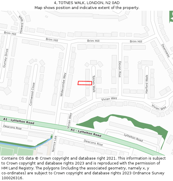 4, TOTNES WALK, LONDON, N2 0AD: Location map and indicative extent of plot