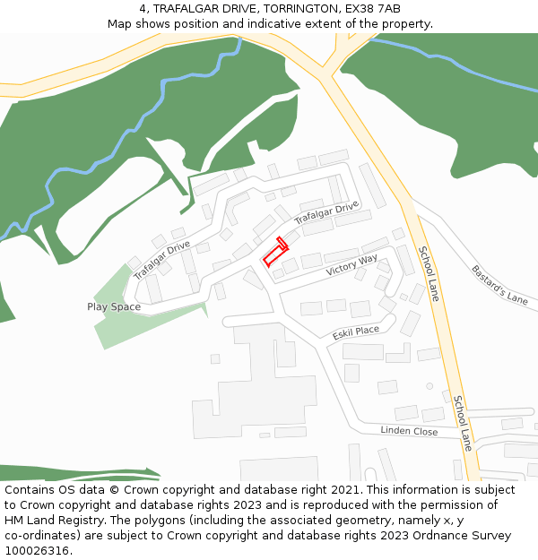 4, TRAFALGAR DRIVE, TORRINGTON, EX38 7AB: Location map and indicative extent of plot