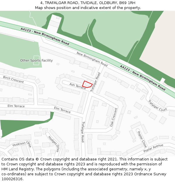 4, TRAFALGAR ROAD, TIVIDALE, OLDBURY, B69 1RH: Location map and indicative extent of plot