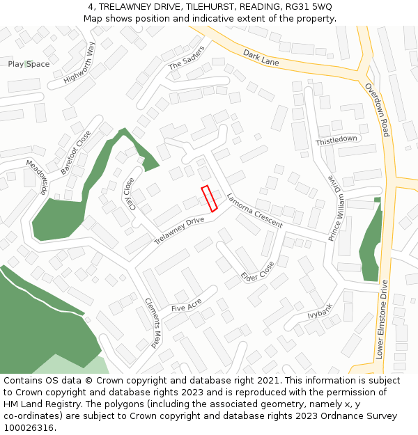 4, TRELAWNEY DRIVE, TILEHURST, READING, RG31 5WQ: Location map and indicative extent of plot