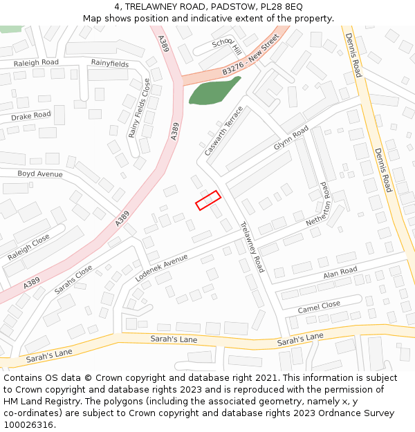 4, TRELAWNEY ROAD, PADSTOW, PL28 8EQ: Location map and indicative extent of plot
