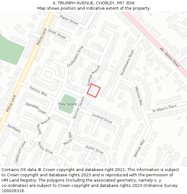 4, TRIUMPH AVENUE, CHORLEY, PR7 3DW: Location map and indicative extent of plot