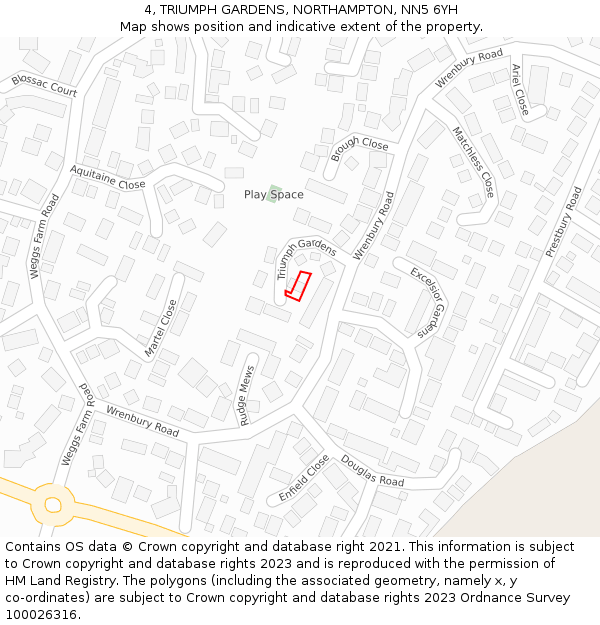 4, TRIUMPH GARDENS, NORTHAMPTON, NN5 6YH: Location map and indicative extent of plot