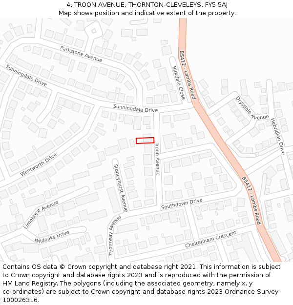 4, TROON AVENUE, THORNTON-CLEVELEYS, FY5 5AJ: Location map and indicative extent of plot