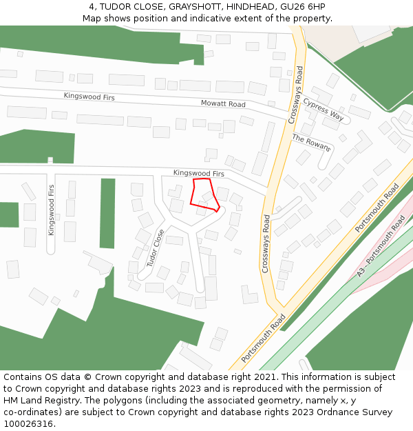 4, TUDOR CLOSE, GRAYSHOTT, HINDHEAD, GU26 6HP: Location map and indicative extent of plot
